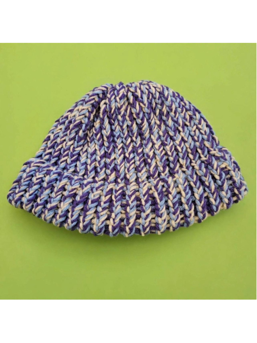 Blue and purple knit beanie with white and blue yarn #winteraccessories #knitwea